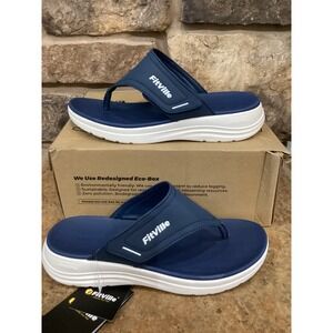 FitVille Queenesque Flip Flop V1 Eclipse Blue Wide Fit Sandals Womens 8.5 NEW
